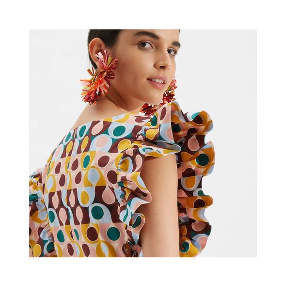 LA DOUBLE J Honeybun Cotton Poplin Mini Ruffle Flare Resort Dress Gumball Print - Picture 9 of 16